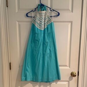 Lilly Pulitzer Turquoise Halter Dress with Lace